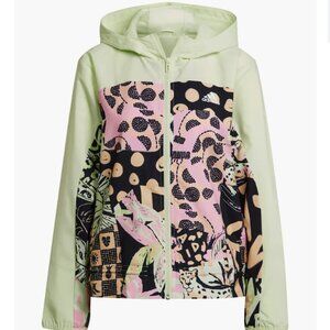 FARM RIO x adidas Recycled Polyester Hooded Green Jacket Windbreaker XL Like New